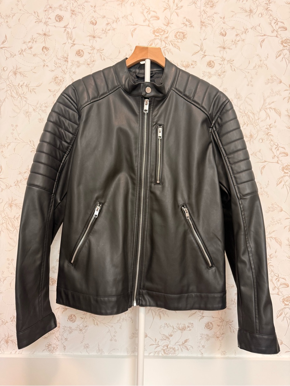 H&M Black Quilted-Shoulder Biker Jacket